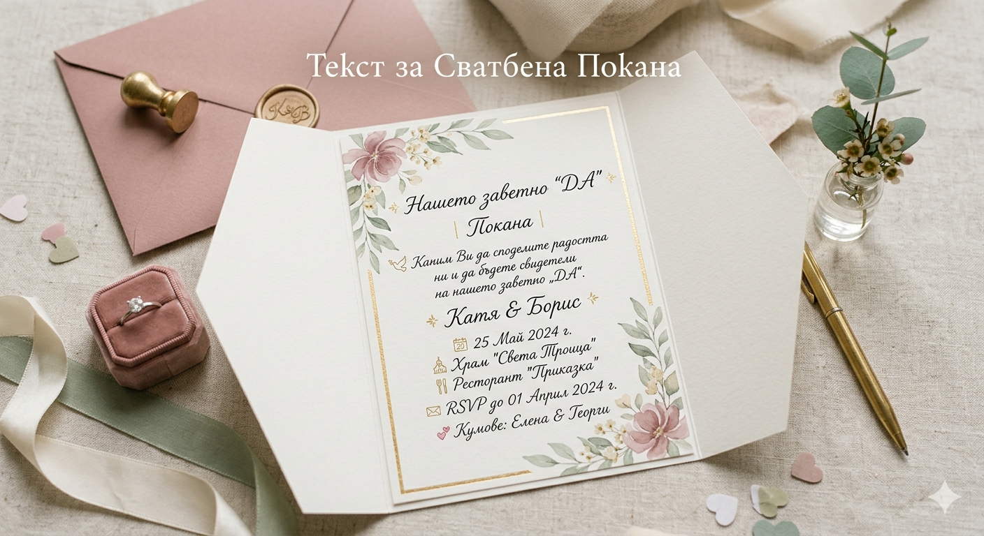 Луксозна сватбена покана с текст и златни детайли от Sonya Wedding Decoration