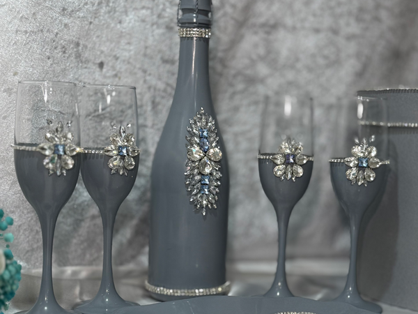 Луксозен сватбено с кристали - шампанско и чаши 🥂