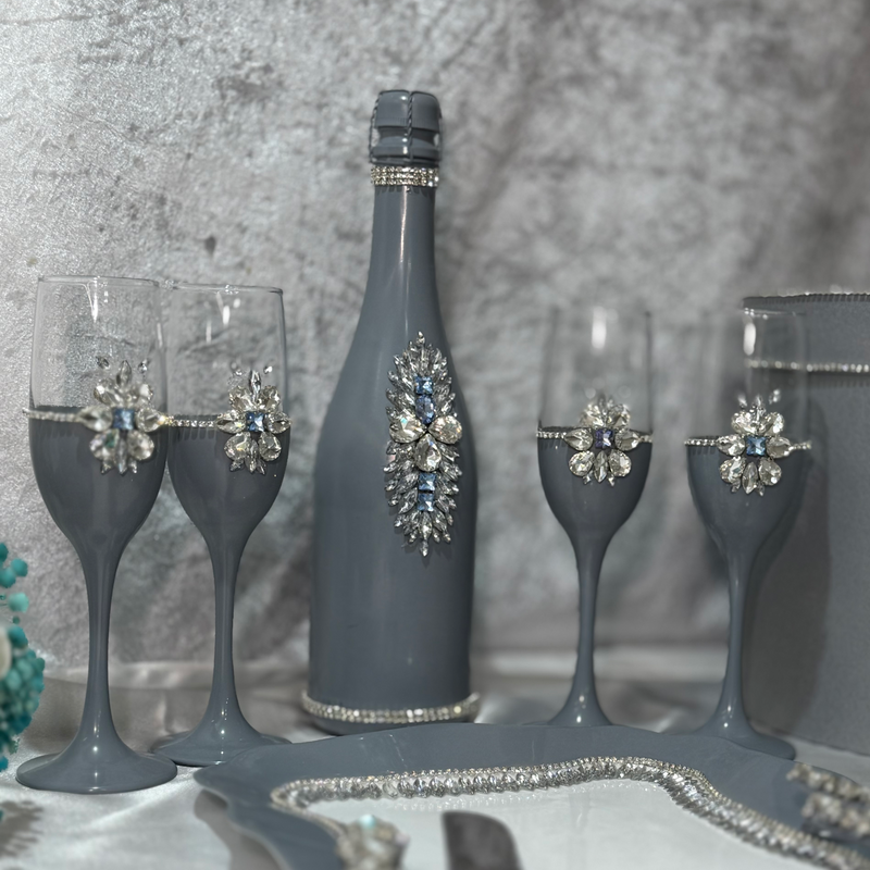 Луксозен сватбено с кристали - шампанско и чаши 🥂